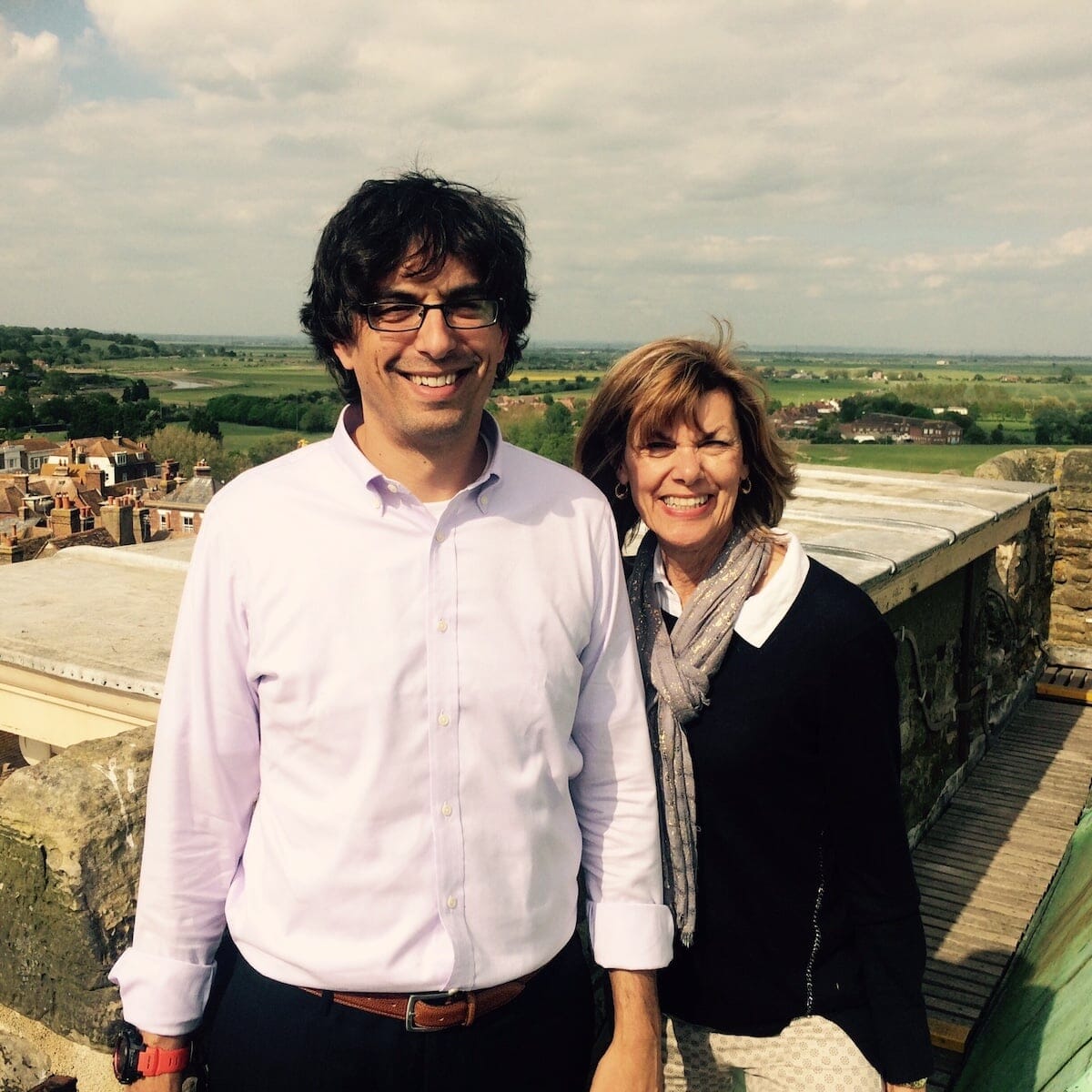 John and his mother Jan at the top of St Mary's church in Rye, England
